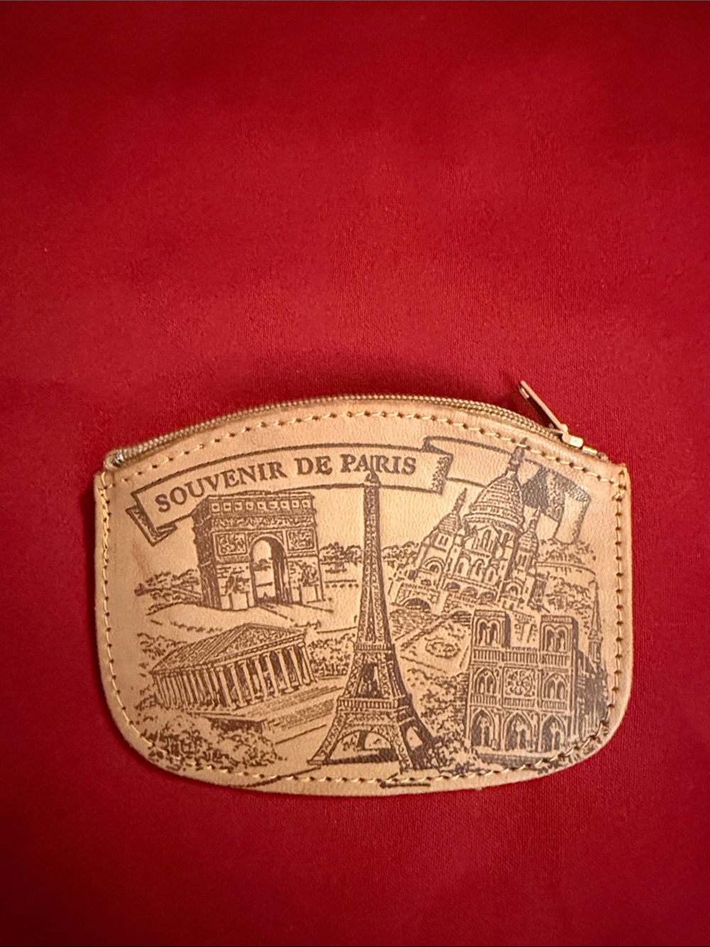 Paris Souvenir Leather Coin Pouch - Tan